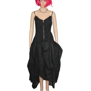 🖤Sisley Runway Black Corset Assimetrical Crinolin Maxi Dress✨️